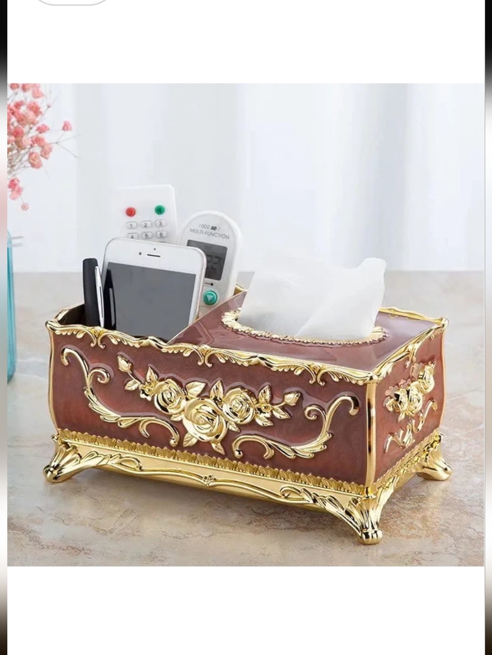 Ornate Rose Gold & Gold Decorative Tissue Box & Organizer